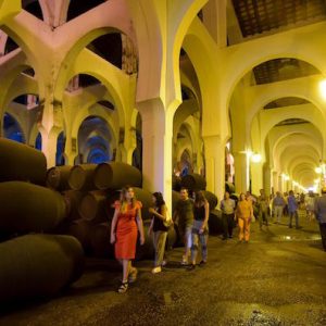 Turistas visitando la Bodega Fundador en Jerez en la provincia de Cádiz