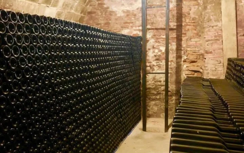 Bodegas de vino en bodega subterránea en Tordesillas