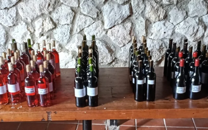 Botellas de vino en la Feria del Sotillo de la Ribera en la Ribera del Duero Burgalesa