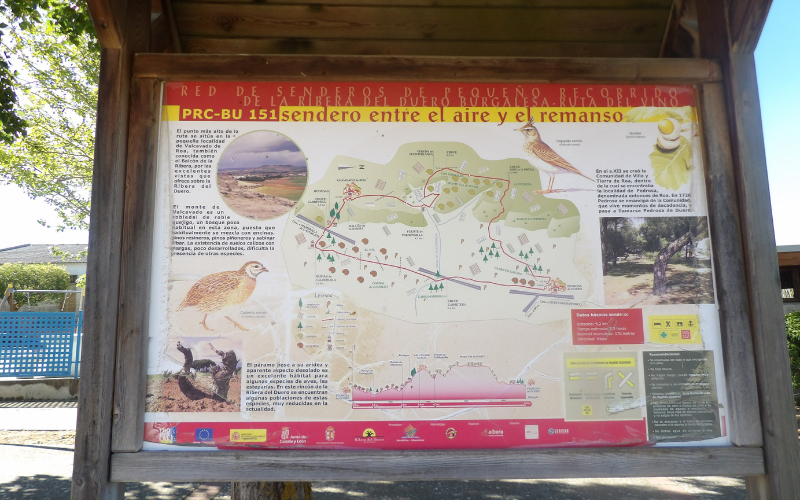 Cartel del sendero en Valcabado de Roa